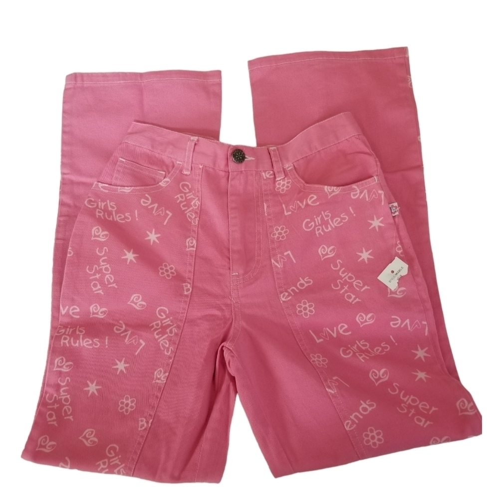 Girls' Pink Printed Cotton Size Large Wide-Leg Bottoms